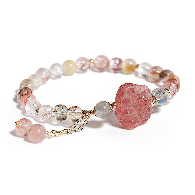 Bracelet Love en quartz fraise avec quartz rutile et pierre de lune