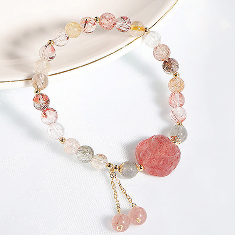 Bracelet Love en quartz fraise avec quartz rutile et pierre de lune