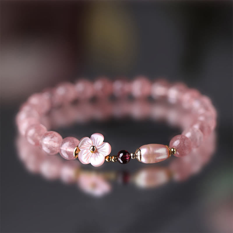 Bracelet de guérison d'amour en quartz fraise pour l'énergie du cœur