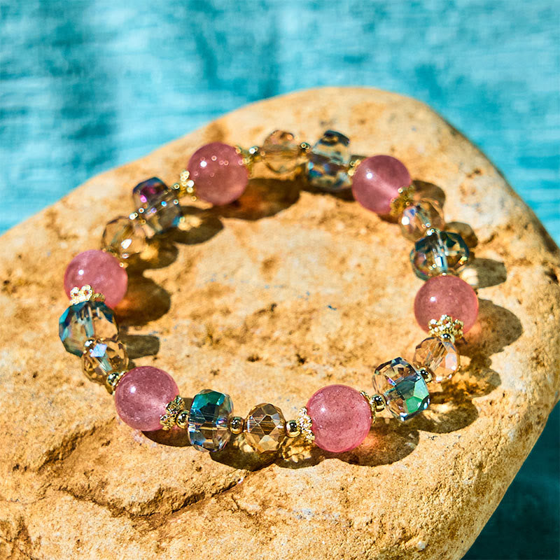 Bracelet spirituel de guérison d'amour en quartz fraise