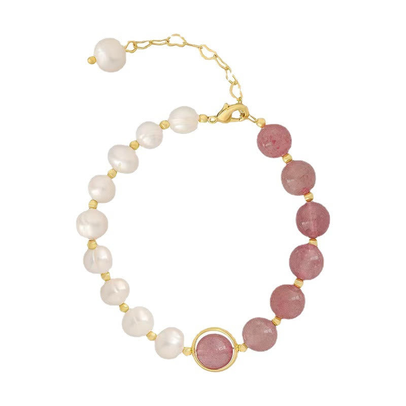 Bracelet chaîne positif amour perle quartz fraise