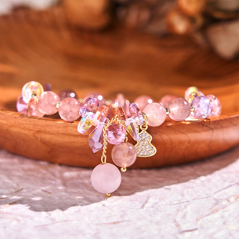Bracelet spirituel positif en quartz fraise 14-16 cm