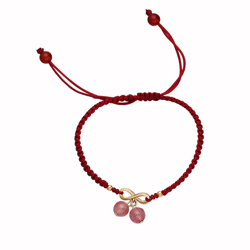 Bracelet en fil rouge quartz fraise | Protection et guérison par l'amour