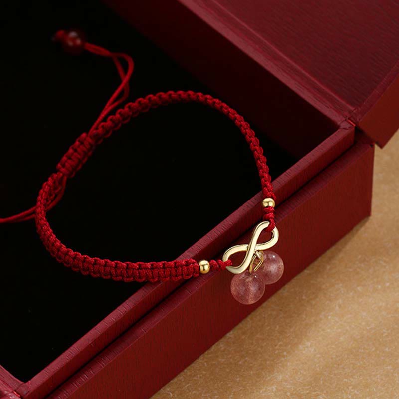 Bracelet en fil rouge quartz fraise | Protection et guérison par l'amour