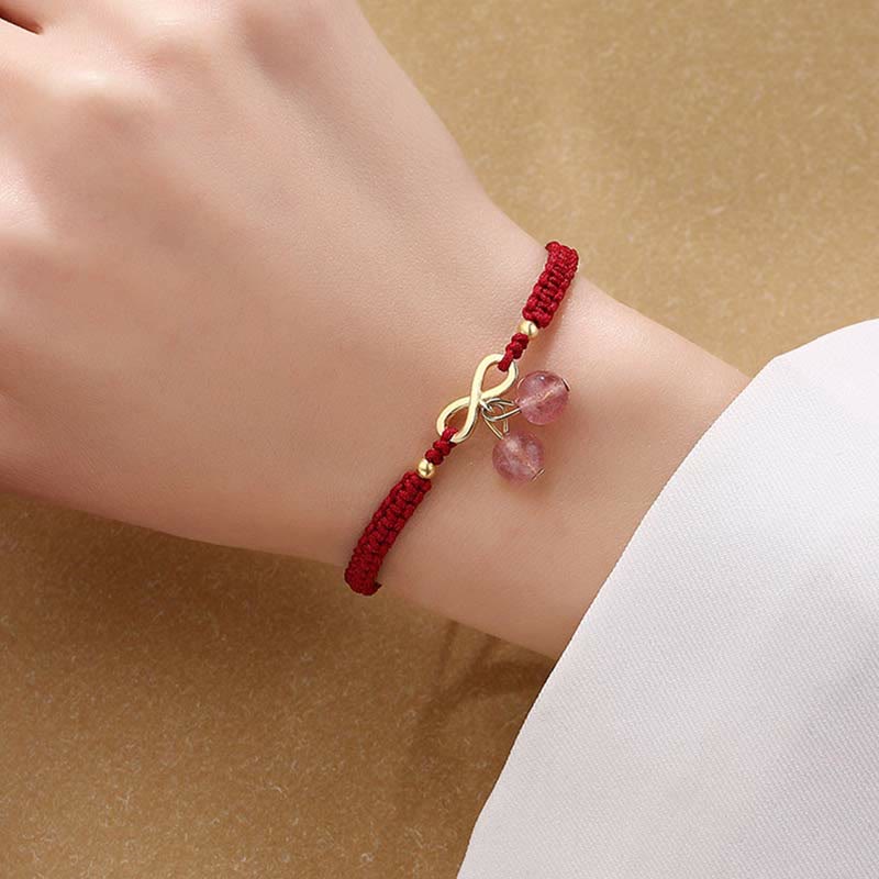 Bracelet en fil rouge quartz fraise | Protection et guérison par l'amour