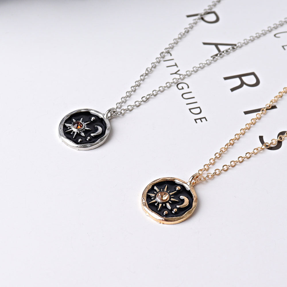 Collier Citrine Soleil Lune avec chaîne en argent ou en or