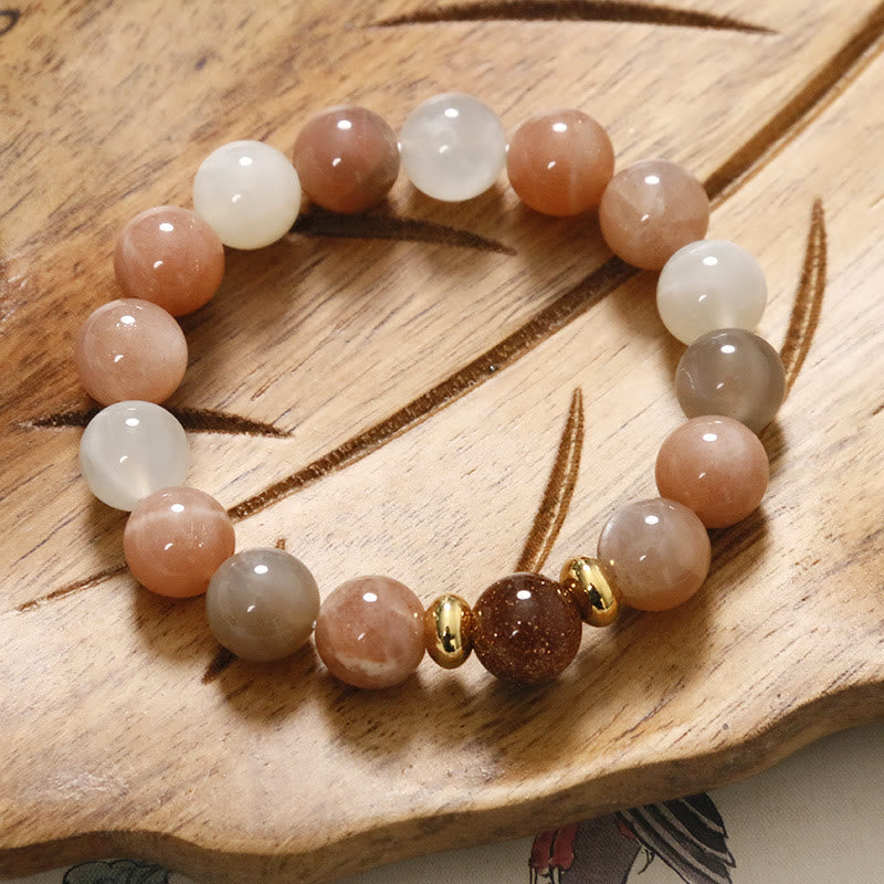 Bracelet spirituel en grès doré et pierre de soleil pour la richesse