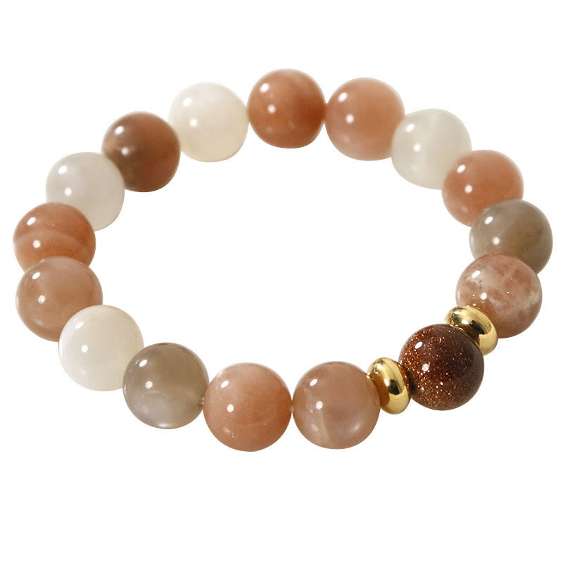 Bracelet spirituel en grès doré et pierre de soleil pour la richesse
