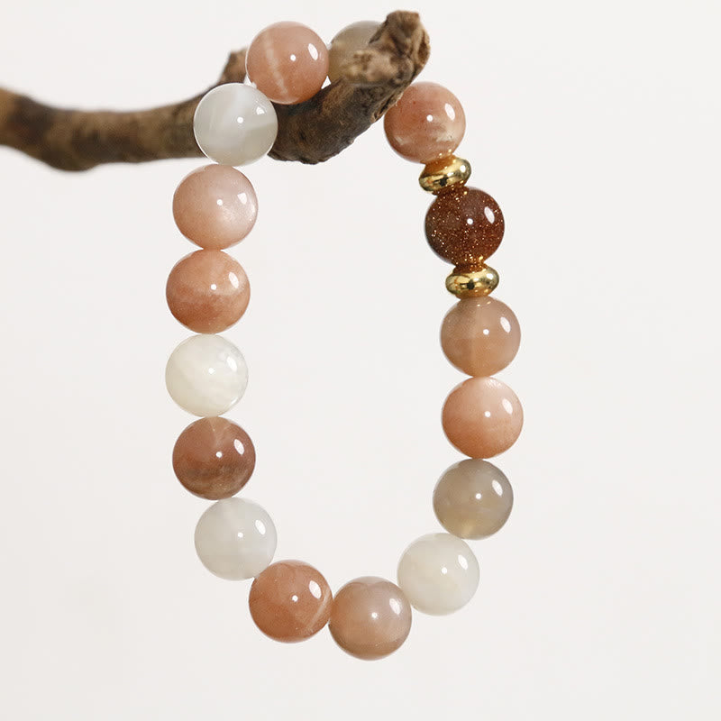 Bracelet spirituel en grès doré et pierre de soleil pour la richesse