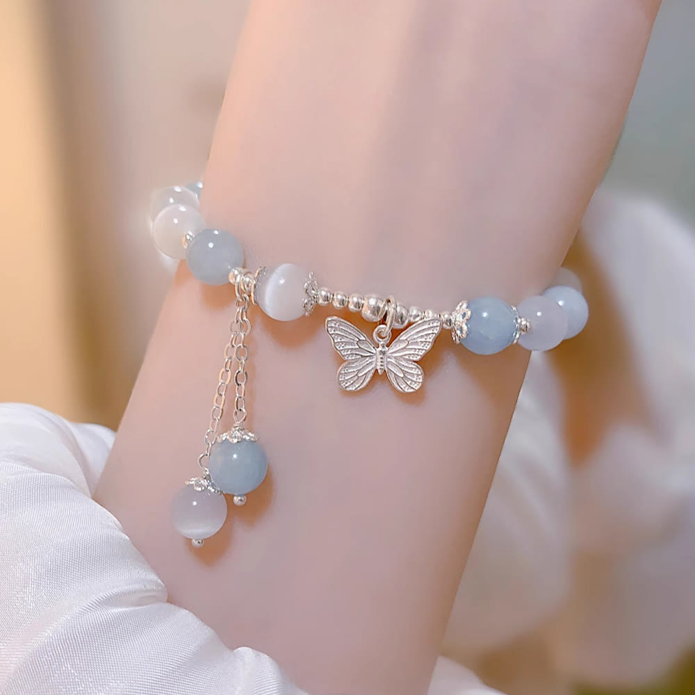Bracelet de soutien aux chakras papillon aigue-marine et aux sons de guérison