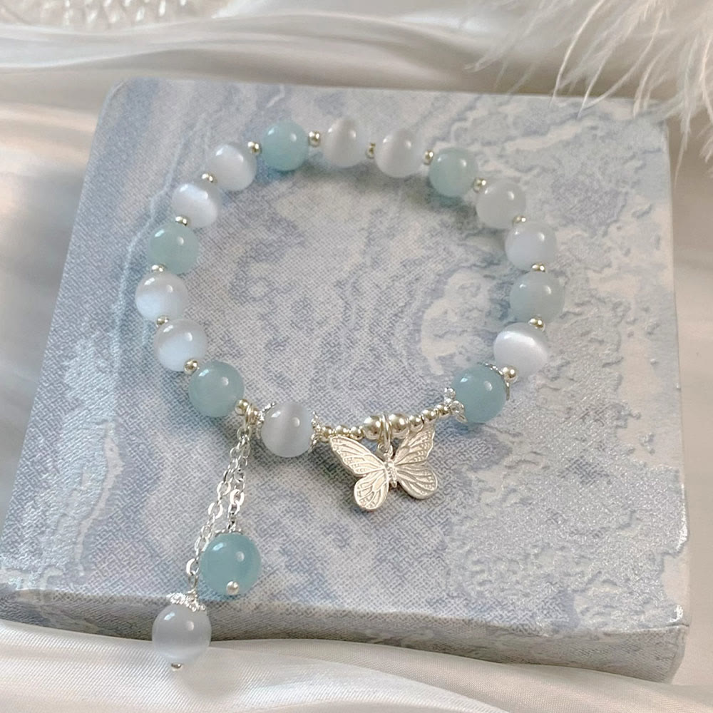 Bracelet de soutien aux chakras papillon aigue-marine et aux sons de guérison