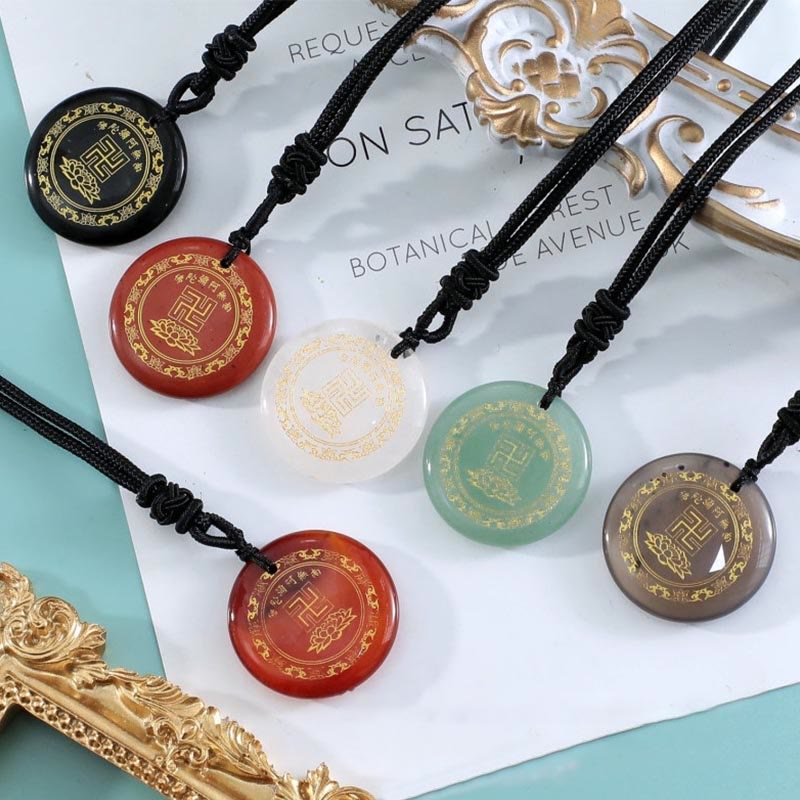 Collier de purification en obsidienne noire à motif de lotus svastika