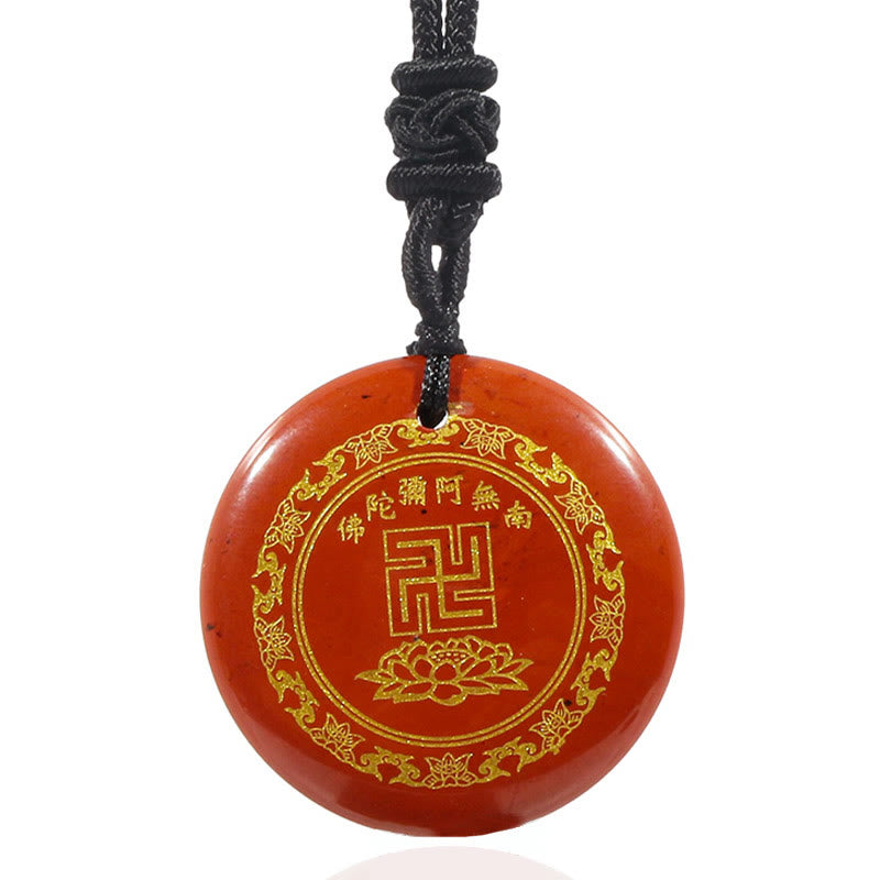 Collier de purification en obsidienne noire à motif de lotus svastika