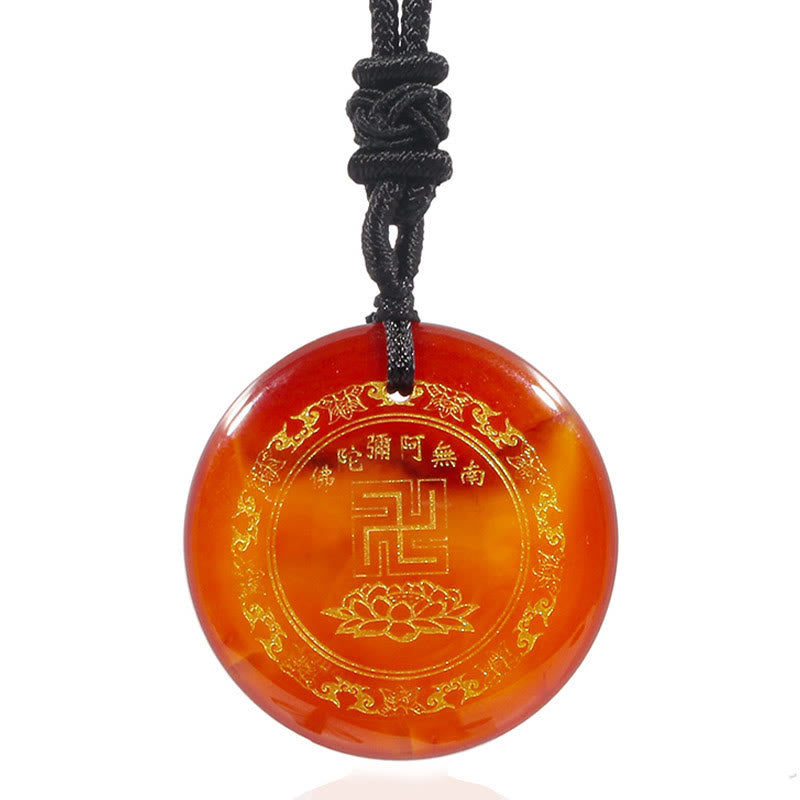 Collier de purification en obsidienne noire à motif de lotus svastika