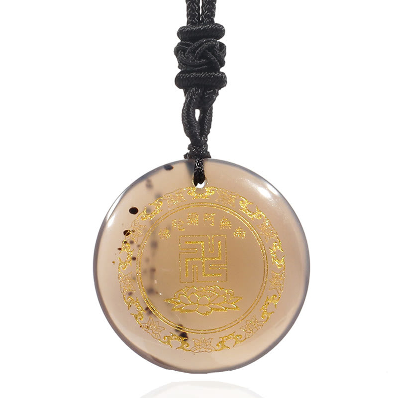 Collier de purification en obsidienne noire à motif de lotus svastika