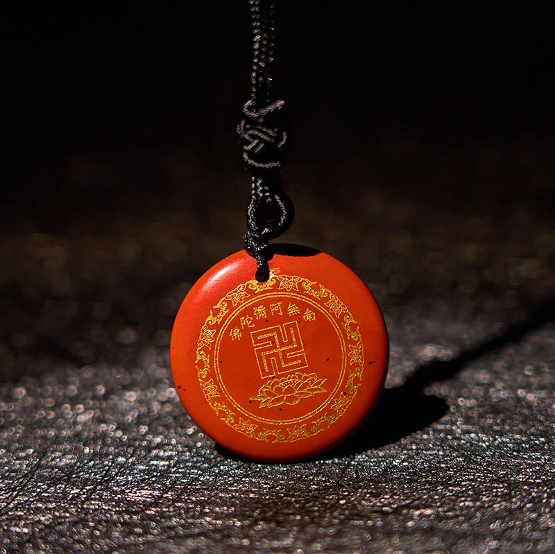 Collier de purification en obsidienne noire à motif de lotus svastika
