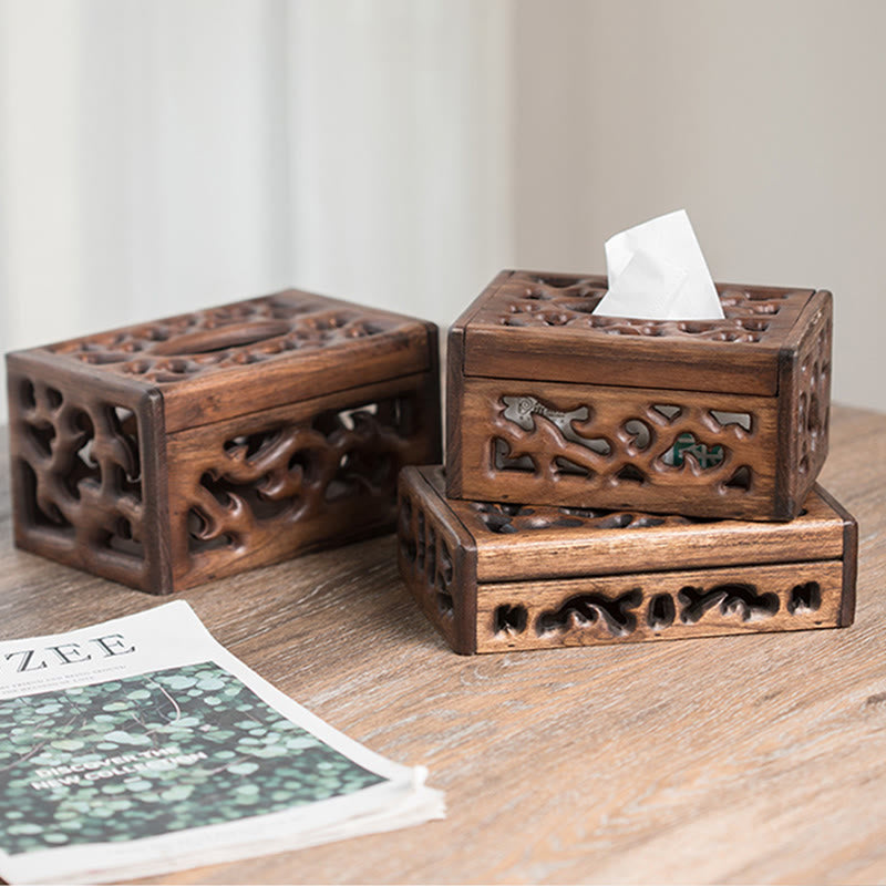 Boîte à mouchoirs rétro zen en teck 21 x 13,5 x 5,5 cm | Décoration vintage