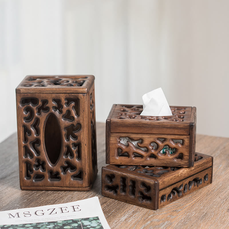 Boîte à mouchoirs rétro zen en teck 21 x 13,5 x 5,5 cm | Décoration vintage