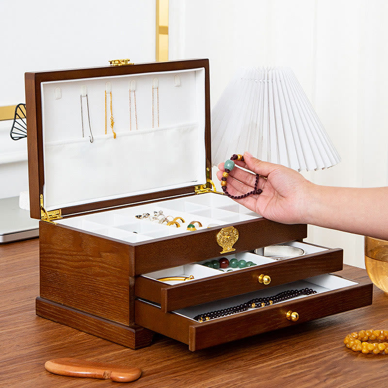 Coffret à bijoux en bois à trois niveaux pour un rangement zen
