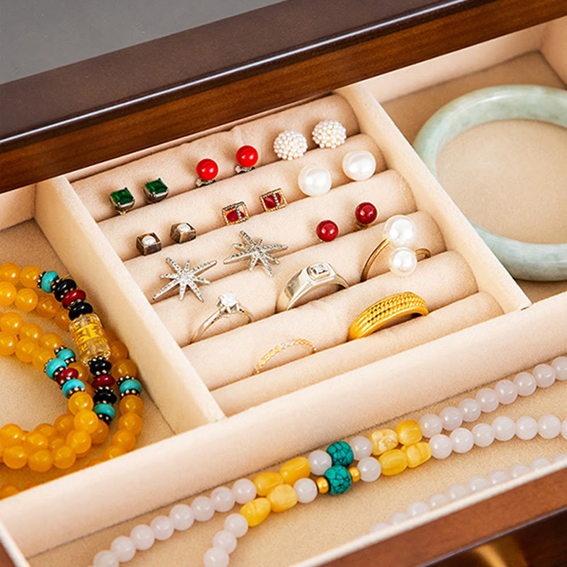 Coffret à bijoux en bois massif à trois niveaux avec tiroir | Rangement spirituel