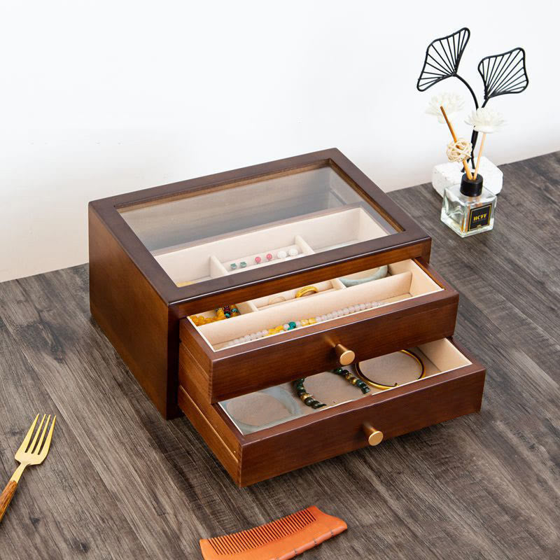 Coffret à bijoux en bois massif à trois niveaux avec tiroir | Rangement spirituel