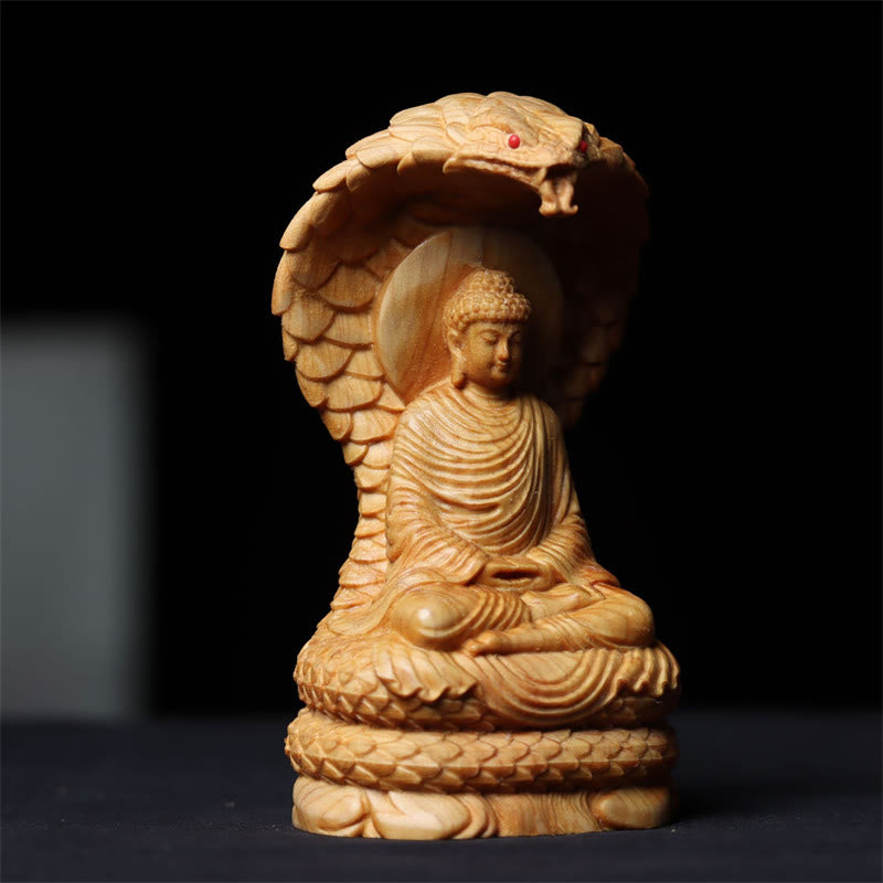 Statue de Bouddha en bois de Thuja Sutchuenensis 12 cm Décoration de protection