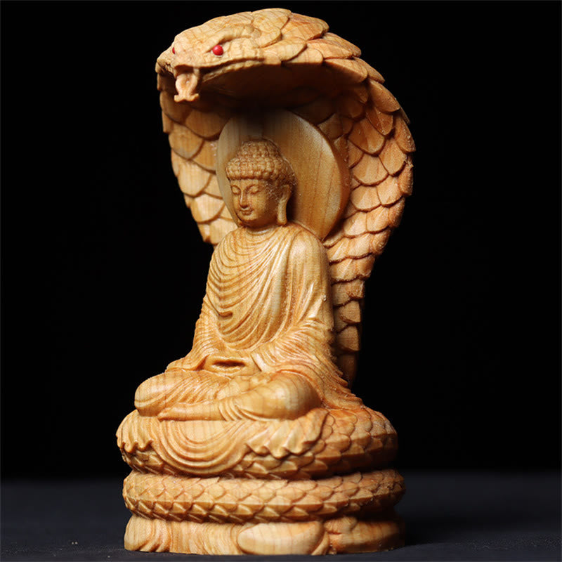 Statue de Bouddha en bois de Thuja Sutchuenensis 12 cm Décoration de protection
