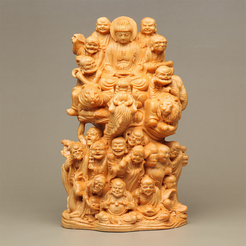 Statue de Bouddha en bois de Thuja Sutchuenensis, dix-huit Arhats