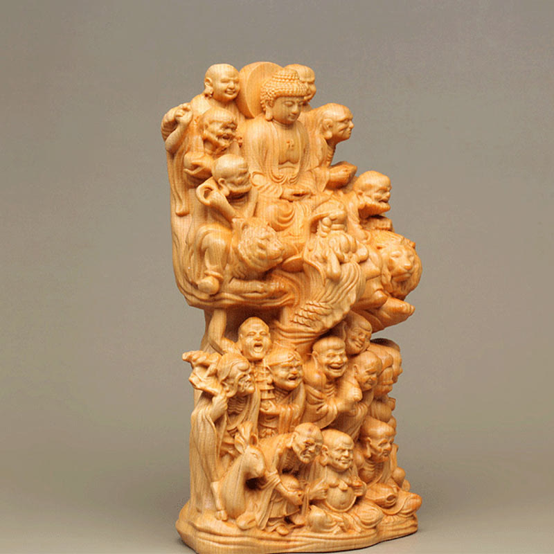 Statue de Bouddha en bois de Thuja Sutchuenensis, dix-huit Arhats