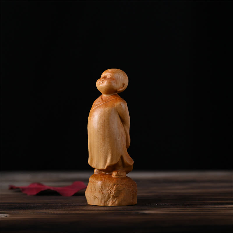 Statue de moine debout en bois de Thuja Sutchuenensis 4 cm Décor optimiste