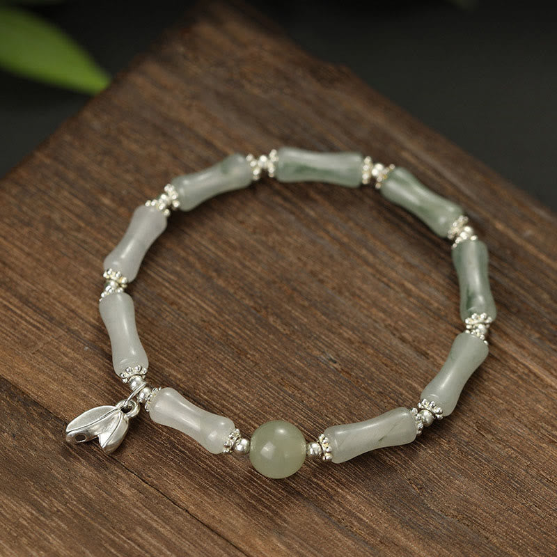Bracelet porte-bonheur en jade et bambou Tianshan | 14-16 cm pour femme