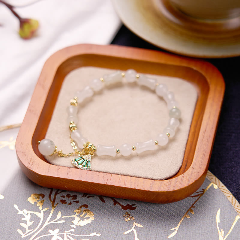 Bracelet porte-bonheur en bambou et jade blanc de Tianshan