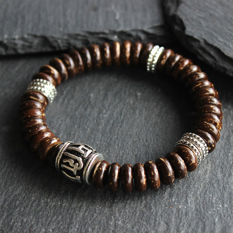 Bracelet tibétain en coquille de noix de coco Om Mani Padme Hum 14-16 cm