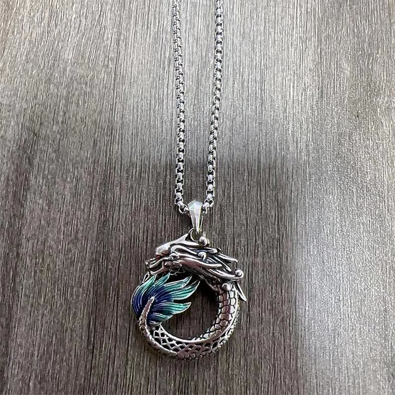 Collier tibétain en cuivre avec symbole de force du dragon, 60 cm, unisexe