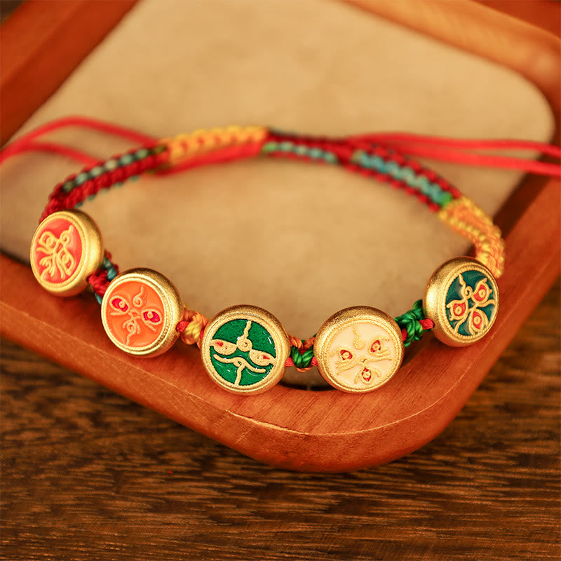 Bracelet tibétain porte-bonheur des cinq dieux de la richesse | Amulette de prospérité