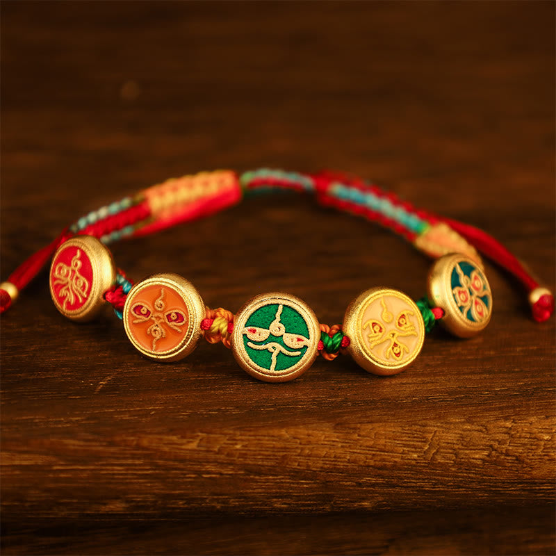 Bracelet tibétain porte-bonheur des cinq dieux de la richesse | Amulette de prospérité