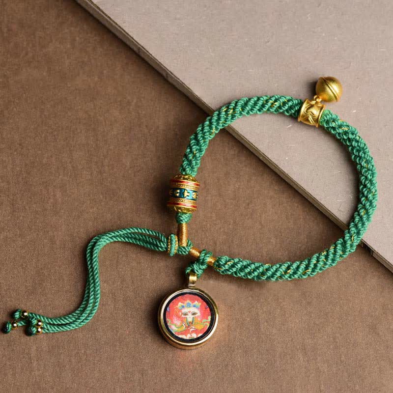 Bracelet spirituel tibétain des cinq dieux de la richesse avec roue de prière