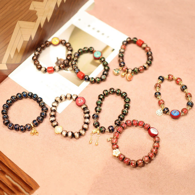Bracelet tibétain en or avec perles porte-bonheur « Bête avaleuse » de 10 mm