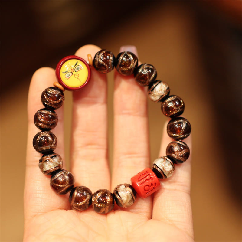 Bracelet tibétain en or avec perles porte-bonheur « Bête avaleuse » de 10 mm