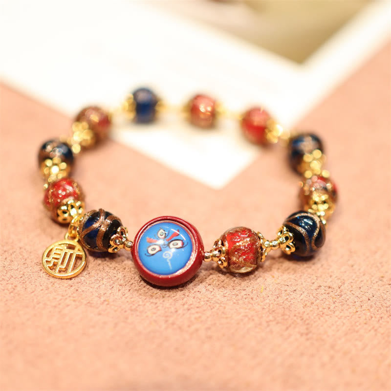 Bracelet tibétain en or avec perles porte-bonheur « Bête avaleuse » de 10 mm