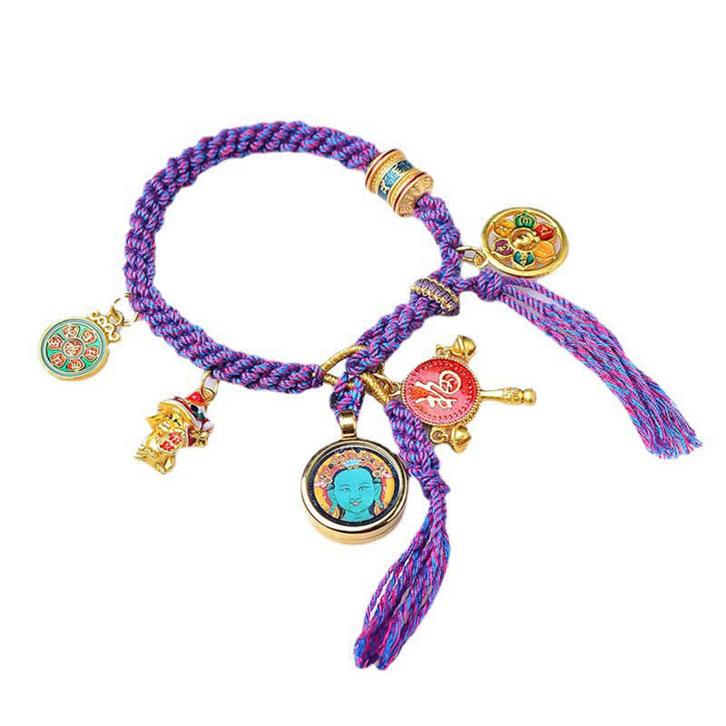 Bracelet tibétain Tara verte et fil rouge Zakiram pour la richesse