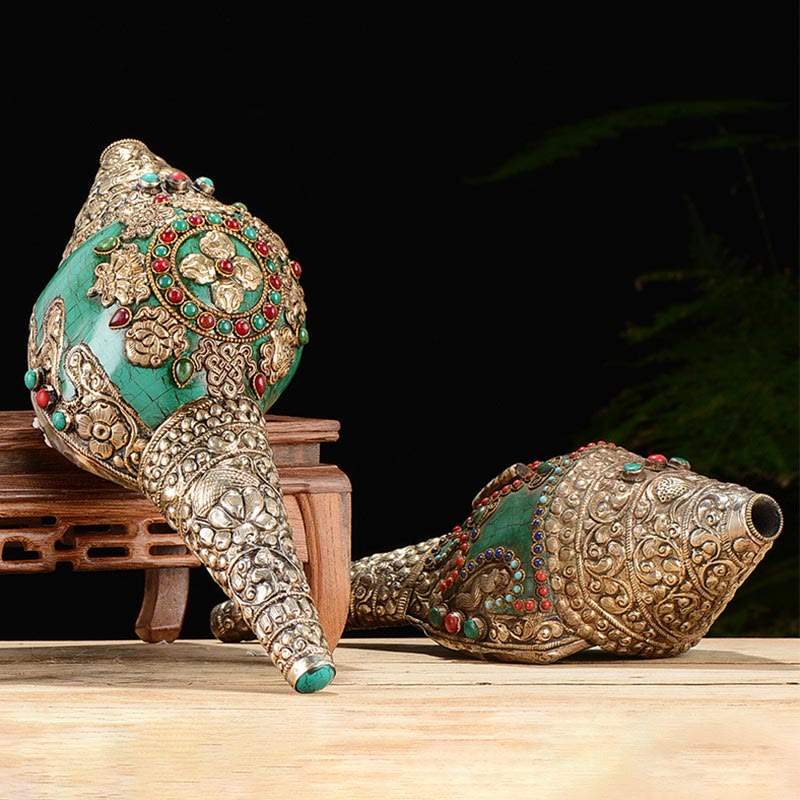 Conque tibétaine double Dorje Shankha faite à la main, 31 x 12 cm