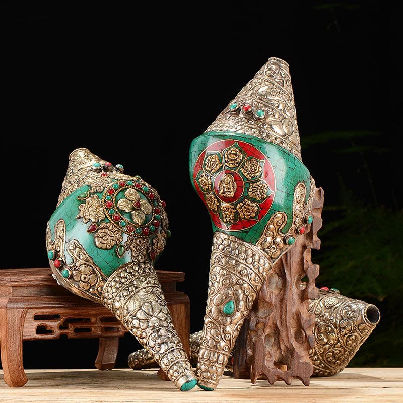 Conque tibétaine double Dorje Shankha faite à la main, 31 x 12 cm