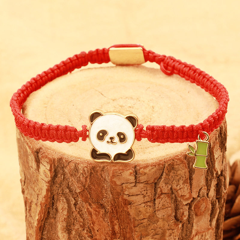 Bracelet tibétain fait main en bambou panda porte-bonheur avec cordon rouge