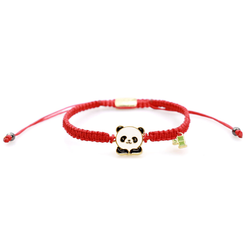 Bracelet tibétain fait main en bambou panda porte-bonheur avec cordon rouge