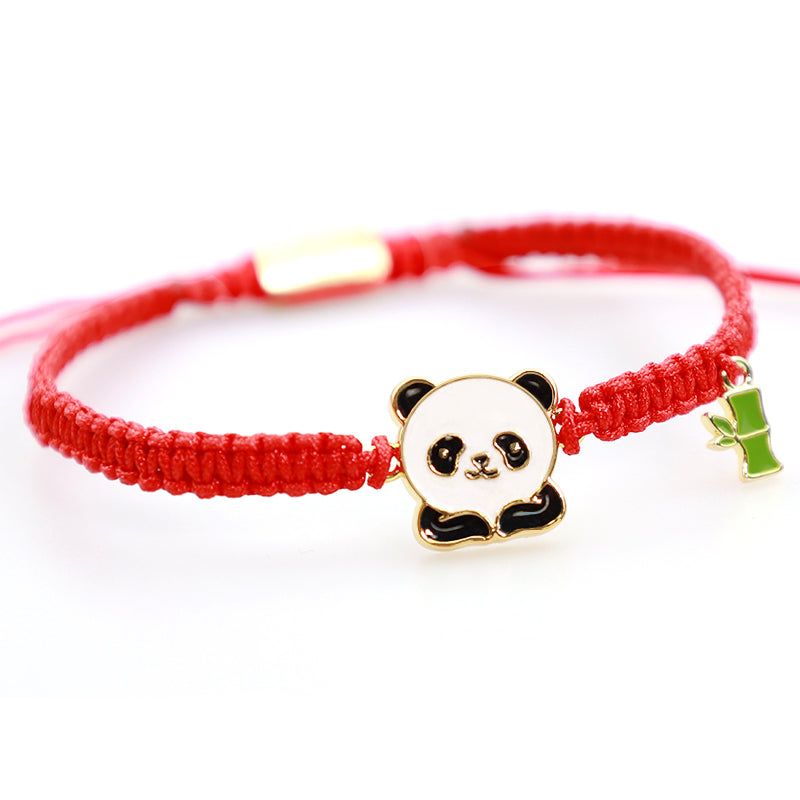 Bracelet tibétain fait main en bambou panda porte-bonheur avec cordon rouge