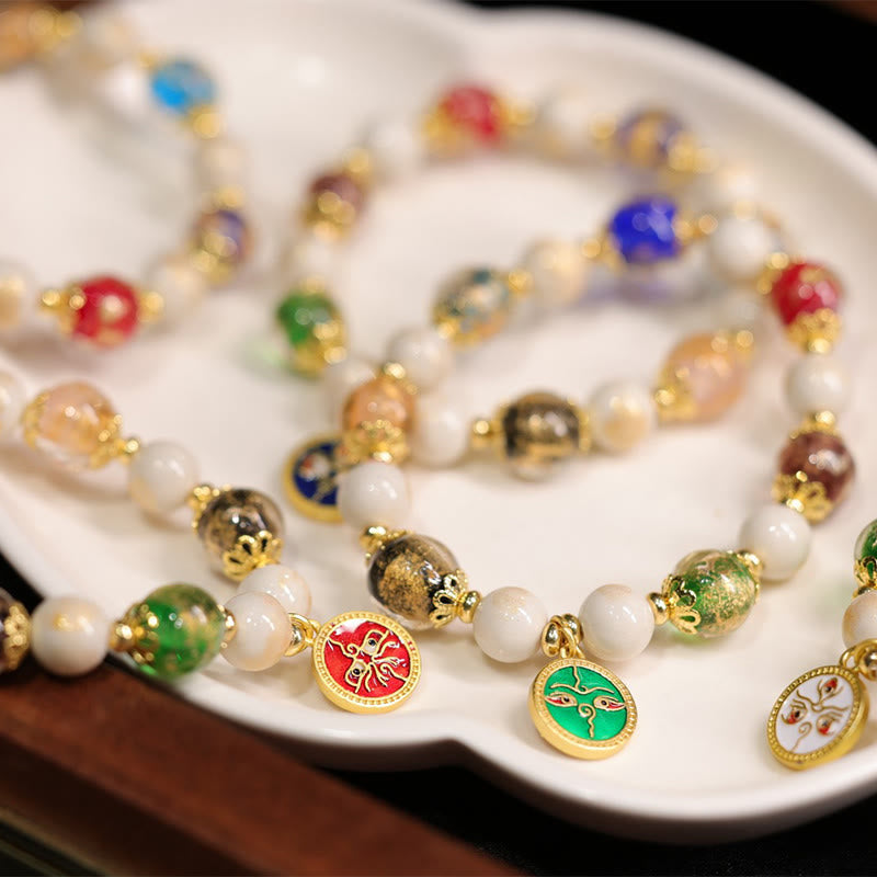 Bracelet tibétain à breloques en verre et porcelaine Liuli pour la richesse