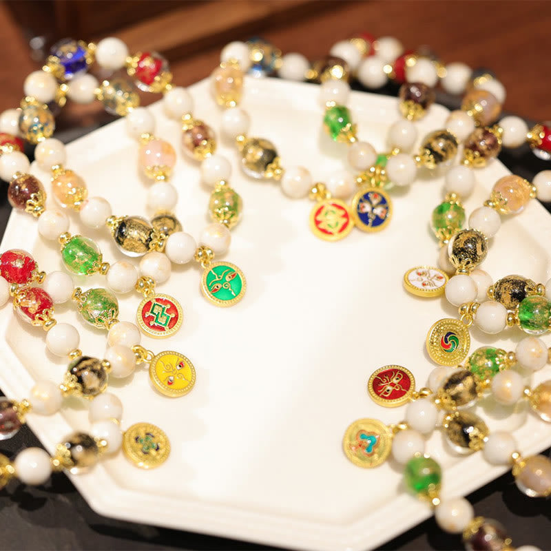 Bracelet tibétain à breloques en verre et porcelaine Liuli pour la richesse