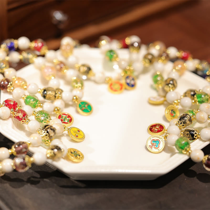 Bracelet tibétain à breloques en verre et porcelaine Liuli pour la richesse