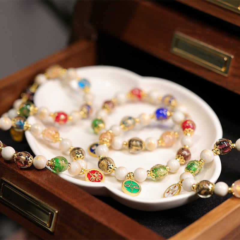 Bracelet tibétain à breloques en verre et porcelaine Liuli pour la richesse